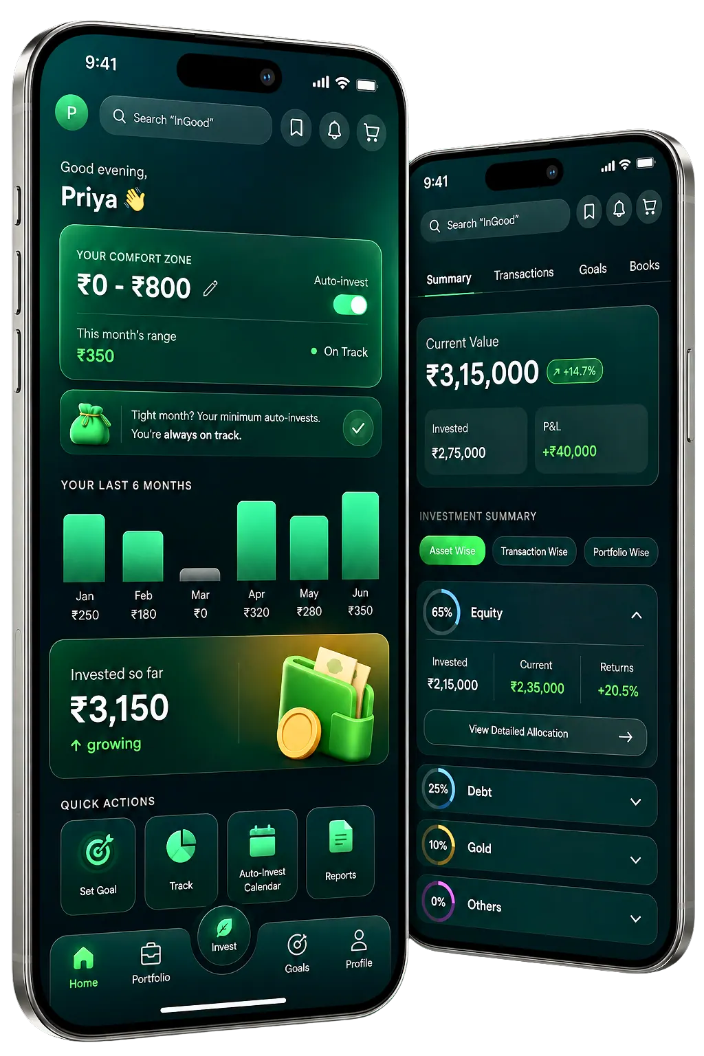 InGood app: set a comfortable range and invest what feels right each month